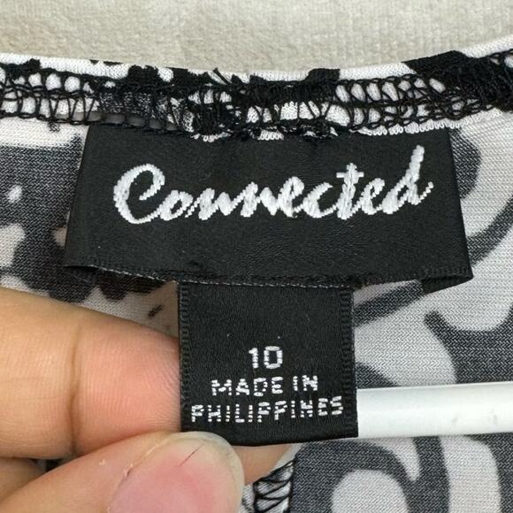 Connected Apparel White & Black Paisley Print Short Sleeve Midi Dress Size 10 - Picture 5 of 7